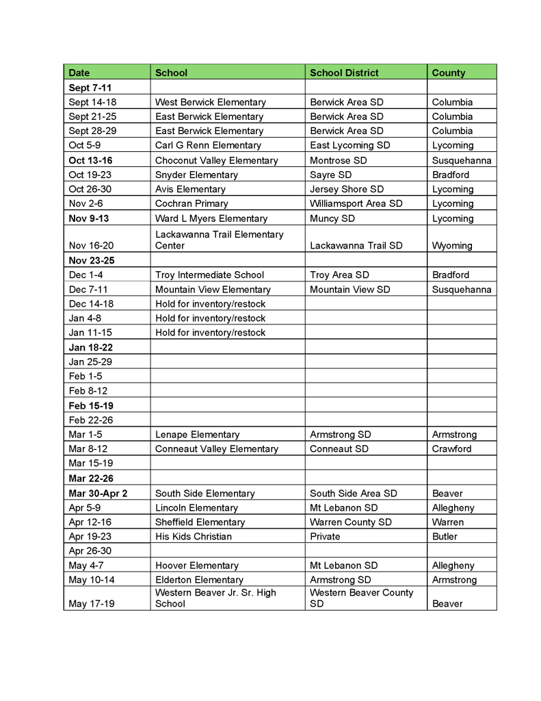 2026-27 Mobile Ag Lab A Schedule